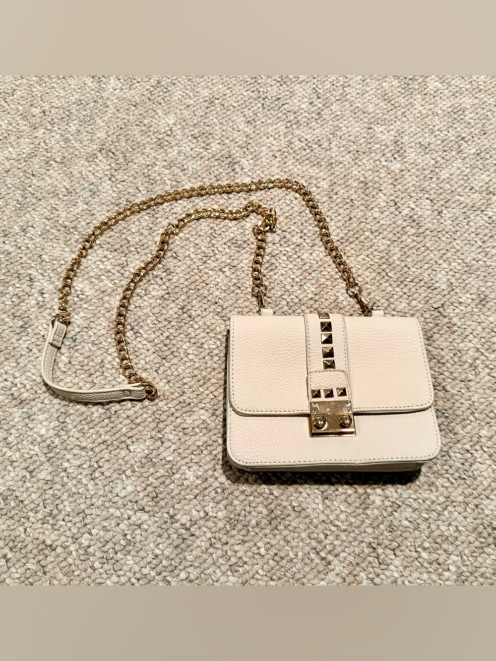 BCBG Paris Genuine leather Ivory Gold Studded Chain Mini Crossbody Bag